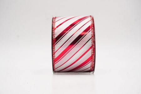 Valkoinen - Punainen metallinen raidallinen jouluglitterin langallinen nauha_KF9933GR-1R