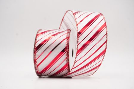 Valkoinen - Punainen metallinen raidallinen jouluglitterin langallinen nauha_KF9933GR-1R