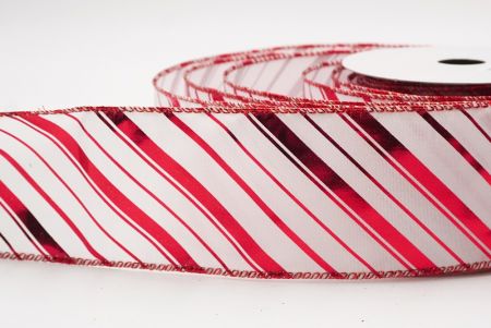 Valkoinen - Punainen metallinen raidallinen jouluglitterin langallinen nauha_KF9933GR-1R