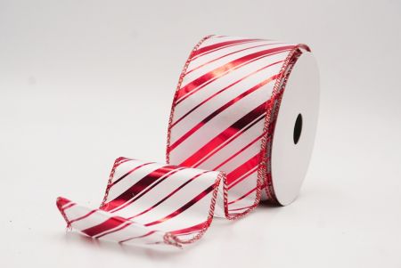 Valkoinen - Punainen metallinen raidallinen jouluglitterin langallinen nauha_KF9933GR-1R
