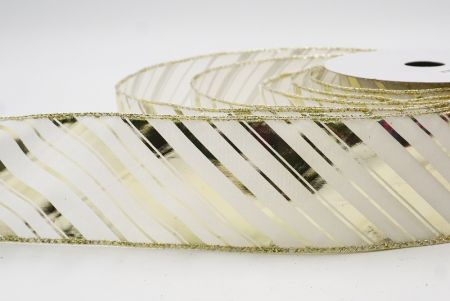 Kermanvärinen - Kulta metallinen raidallinen jouluglitterin langallinen nauha_KF9933GV-2