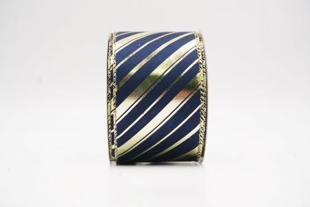 Laivastonsininen - Kulta metallinen raidallinen jouluglitterin langallinen nauha_KF9933GV-4