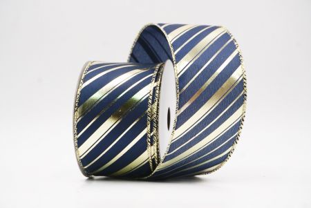 Laivastonsininen - Kulta metallinen raidallinen jouluglitterin langallinen nauha_KF9933GV-4