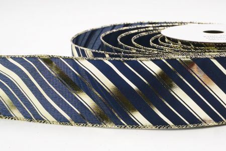 Laivastonsininen - Kulta metallinen raidallinen jouluglitterin langallinen nauha_KF9933GV-4