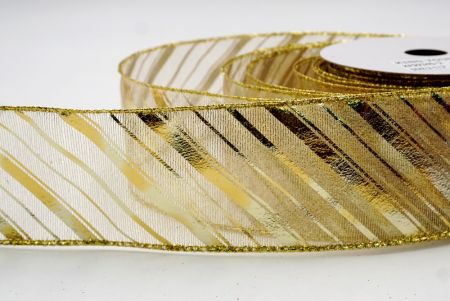 Kermainen - keltainen metallinen raidallinen jouluglitterin langallinen nauha_KF9934G-2