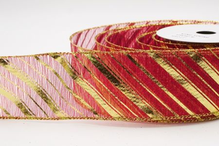 Punainen - keltainen metallinen raidallinen jouluglitterin langallinen nauha_KF9934G-7G