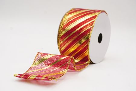 Punainen - keltainen metallinen raidallinen jouluglitterin langallinen nauha_KF9934G-7G