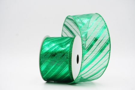 Vihreä metallinen raidallinen jouluglitterin langallinen nauha_KF9934GC-3-49
