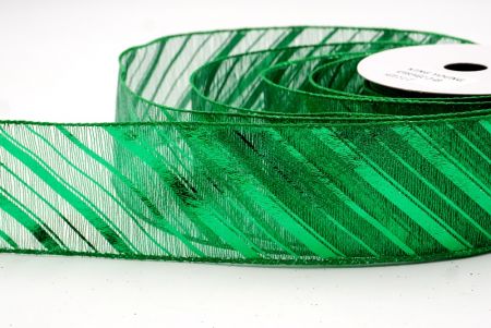 Vihreä metallinen raidallinen jouluglitterin langallinen nauha_KF9934GC-3-49