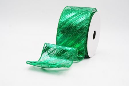 Vihreä metallinen raidallinen jouluglitterin langallinen nauha_KF9934GC-3-49