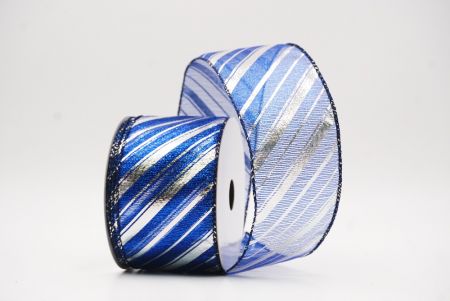 Sininen metallinen raidallinen jouluglitterin langallinen nauha_KF9934GC-4-4