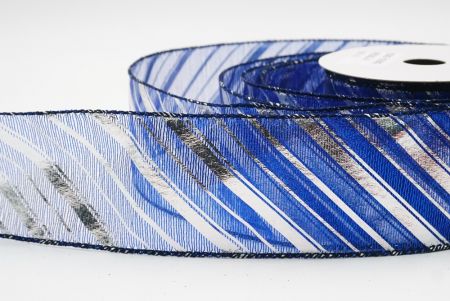 Sininen metallinen raidallinen jouluglitterin langallinen nauha_KF9934GC-4-4