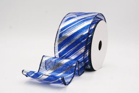 Sininen metallinen raidallinen jouluglitterin langallinen nauha_KF9934GC-4-4