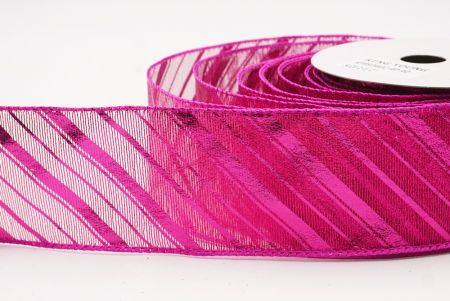 Kuuma vaaleanpunainen metallinen raidallinen jouluglitterin langallinen nauha_KF9934GC-40-40
