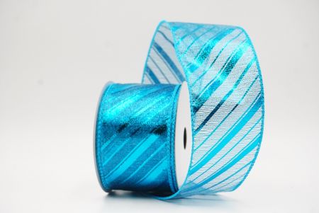 Vaaleansininen metallinen raidallinen jouluglitterin langallinen nauha_KF9934GC-55-213