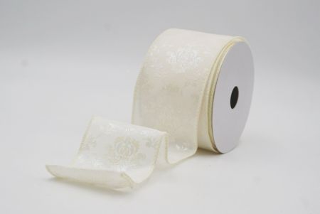 Cream Scroll Filigree Christmas Wired Ribbon_KF9935GC-2-2