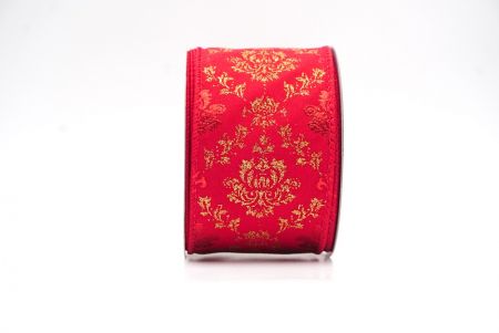 Red Gold Scroll Filigree Christmas Wired Ribbon_KF9936GC-7-7