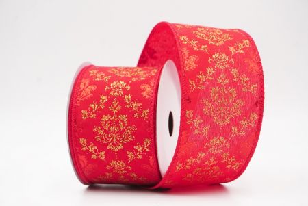 Red Gold Scroll Filigree Christmas Wired Ribbon_KF9936GC-7-7