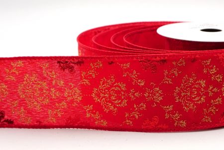 Red Gold Scroll Filigree Christmas Wired Ribbon_KF9936GC-7-7