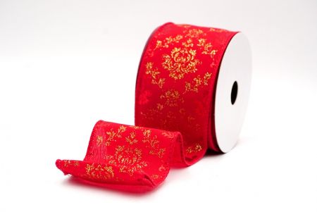 Red Gold Scroll Filigree Christmas Wired Ribbon_KF9936GC-7-7