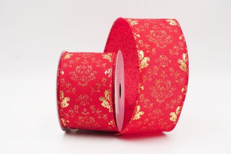 Red - Gold Gold Scroll Filigree Christmas Wired Ribbon_KF9936GC-7G-7