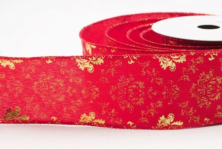Red - Gold Gold Scroll Filigree Christmas Wired Ribbon_KF9936GC-7G-7