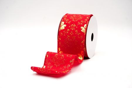 Red - Gold Gold Scroll Filigree Christmas Wired Ribbon_KF9936GC-7G-7