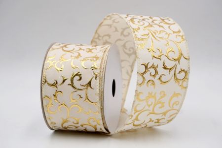 क्रीम_धात्विक फॉयल स्क्रॉल वायर्ड रिबन_KF9938GC-2-2