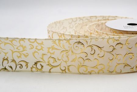 क्रीम_धात्विक फॉयल स्क्रॉल वायर्ड रिबन_KF9938GC-2-2