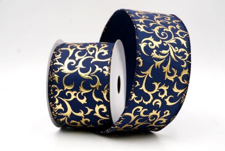 नैवी ब्लू_धात्विक फॉयल स्क्रॉल वायर्ड रिबन_KF9938GC-4-4