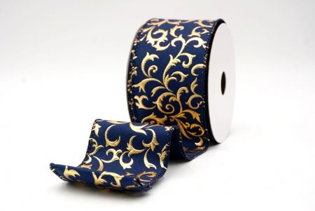 नैवी ब्लू_धात्विक फॉयल स्क्रॉल वायर्ड रिबन_KF9938GC-4-4