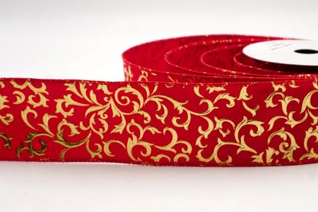 लाल_धात्विक फॉयल स्क्रॉल वायर्ड रिबन_KF9938GC-7-7