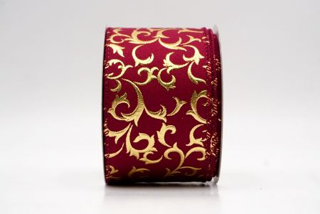 बर्गंडी_धात्विक फॉयल स्क्रॉल वायर्ड रिबन_KF9938GC-8-8