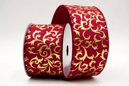बर्गंडी_धात्विक फॉयल स्क्रॉल वायर्ड रिबन_KF9938GC-8-8