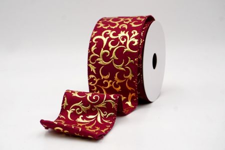 बर्गंडी_धात्विक फॉयल स्क्रॉल वायर्ड रिबन_KF9938GC-8-8
