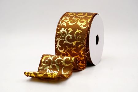 भूरा_धात्विक फॉयल स्क्रॉल वायर्ड रिबन_KF9939GC-58-139