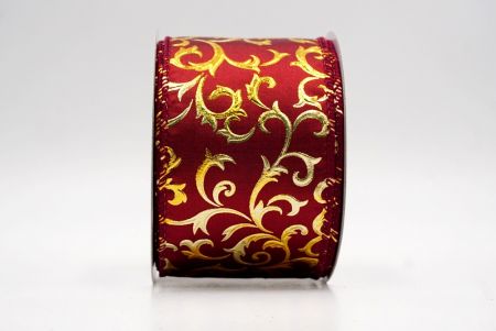 बर्गंडी_धात्विक फॉयल स्क्रॉल वायर्ड रिबन_KF9939GC-8-8