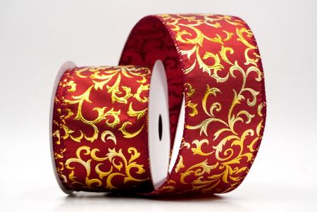 बर्गंडी_धात्विक फॉयल स्क्रॉल वायर्ड रिबन_KF9939GC-8-8