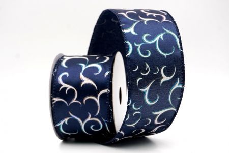 Navy Blue_Metallic Foil Scroll Wired Ribbon_KF9940GC-4-4