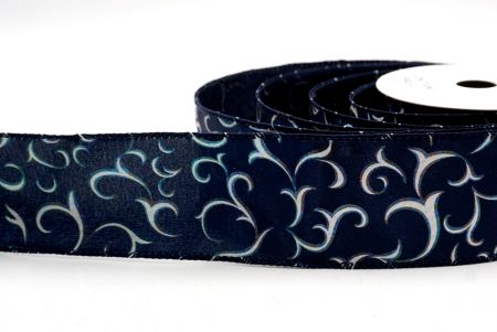 Navy Blue_Metallic Foil Scroll Wired Ribbon_KF9940GC-4-4