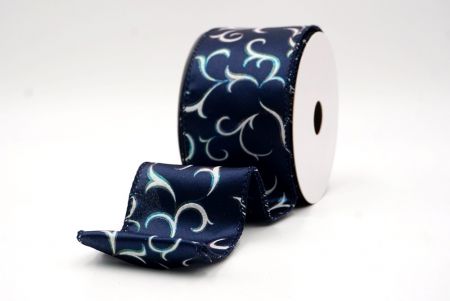 Navy Blue_Metallic Foil Scroll Wired Ribbon_KF9940GC-4-4