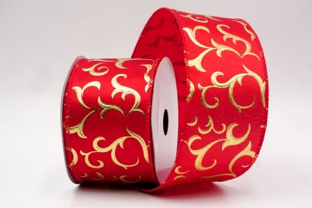 Red/Gold_Metallic Foil Scroll Wired Ribbon_KF9941GC-7G-7