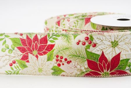 Fita Floral de Natal Poinsettia Creme com Fio_KF9942GC-2-2