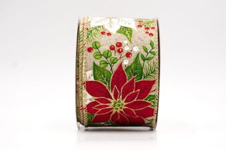 Fita Floral de Natal Poinsettia Marrom Claro com Fio_KF9943GC-13-183