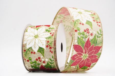 Fita Floral de Natal Poinsettia Marrom Claro com Fio_KF9943GC-13-183