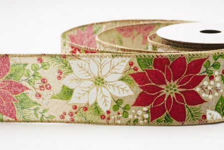 Fita Floral de Natal Poinsettia Marrom Claro com Fio_KF9943GC-13-183