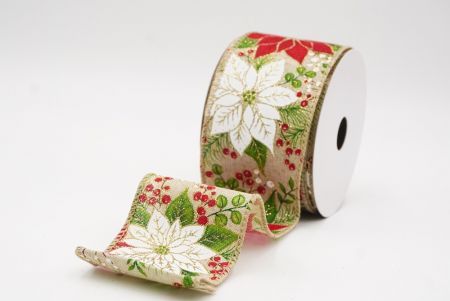 Fita Floral de Natal Poinsettia Marrom Claro com Fio_KF9943GC-13-183