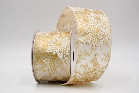 Cream_Glitter Poinsettia & Holly Wired Ribbon_KF9944GC-2-2