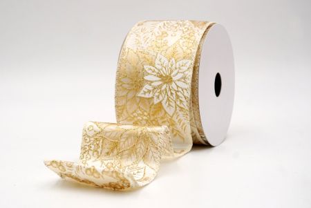 Cream_Glitter Poinsettia & Holly Wired Ribbon_KF9944GC-2-2