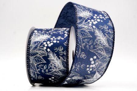 Navy Blue_Glitter Poinsettia & Holly Wired Ribbon_KF9944GC-4-4